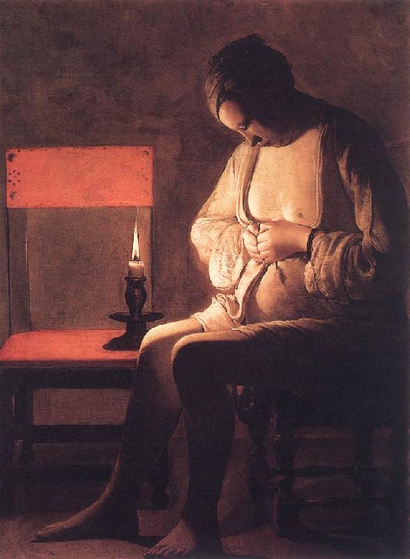 LA TOUR, Georges de Woman Catching Fleas oil painting image